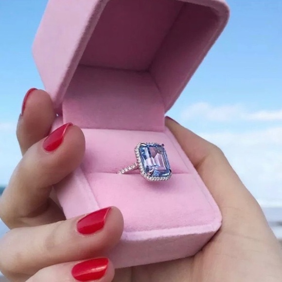 NEW 925 Sterling Silver Halo Sapphire Ring - Picture 5 of 7